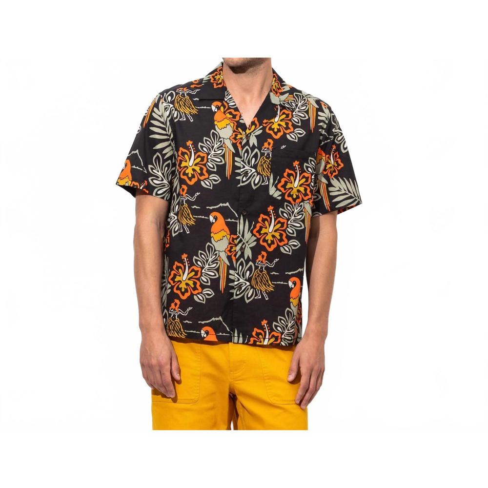 NEW BANKS JOURNAL aloha club short sleeve woven shirt in black